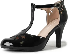 J. Adams Pepper Mary Janes - Vintage Cutout Low Kitten Heels Retro T Strap Pumps