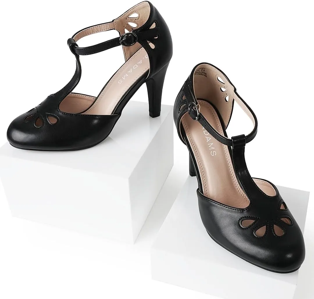 J. Adams Pepper Mary Janes - Vintage Cutout Low Kitten Heels Retro T Strap Pumps