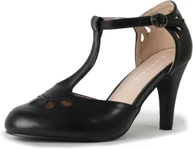 J. Adams Pepper Mary Janes - Vintage Cutout Low Kitten Heels Retro T Strap Pumps