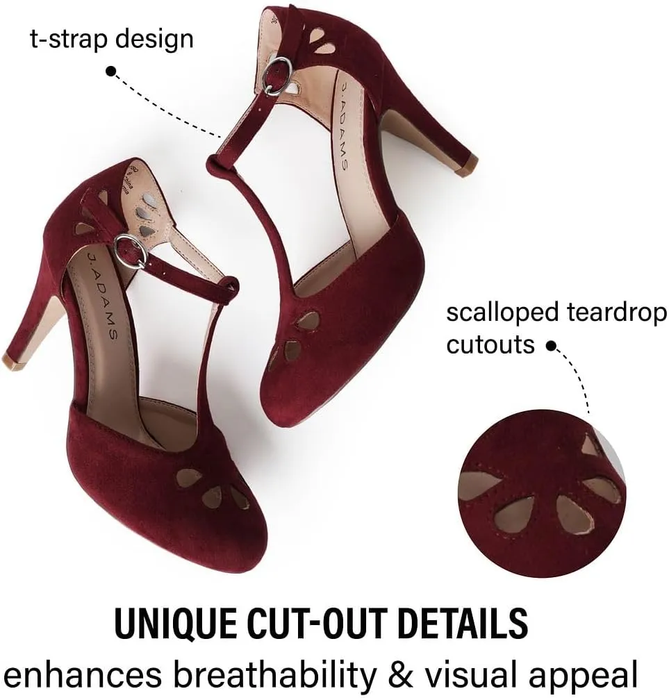 J. Adams Pepper Mary Janes - Vintage Cutout Low Kitten Heels Retro T Strap Pumps