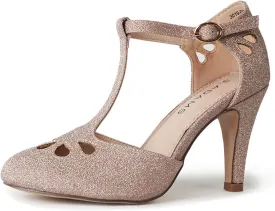 J. Adams Pepper Mary Janes - Vintage Cutout Low Kitten Heels Retro T Strap Pumps