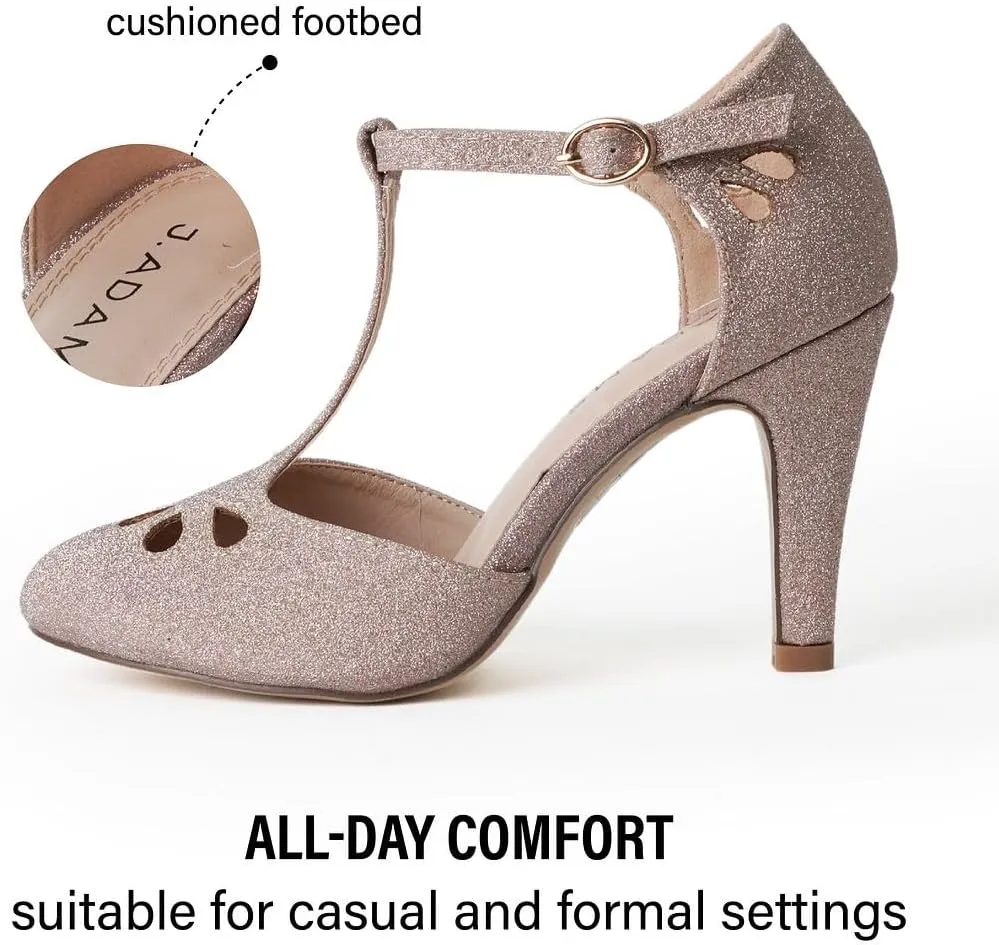 J. Adams Pepper Mary Janes - Vintage Cutout Low Kitten Heels Retro T Strap Pumps