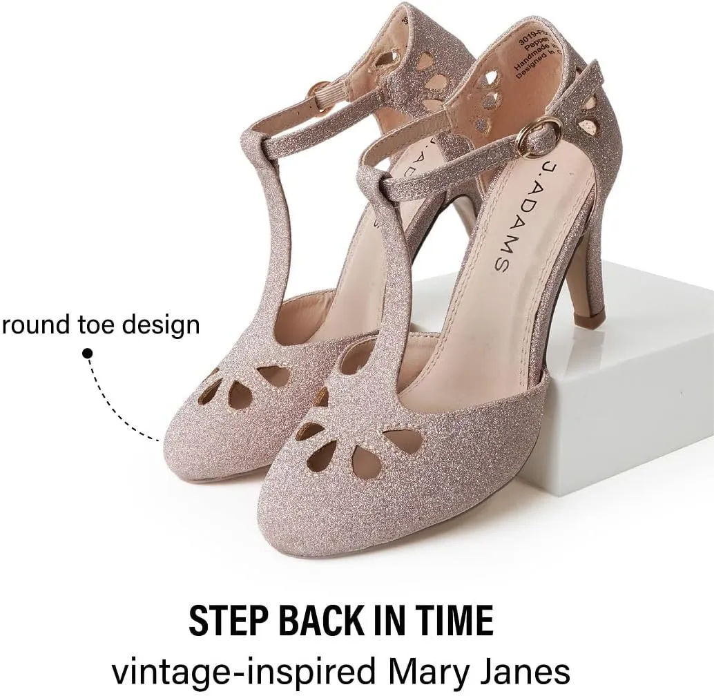 J. Adams Pepper Mary Janes - Vintage Cutout Low Kitten Heels Retro T Strap Pumps