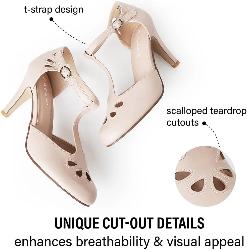 J. Adams Pepper Mary Janes - Vintage Cutout Low Kitten Heels Retro T Strap Pumps