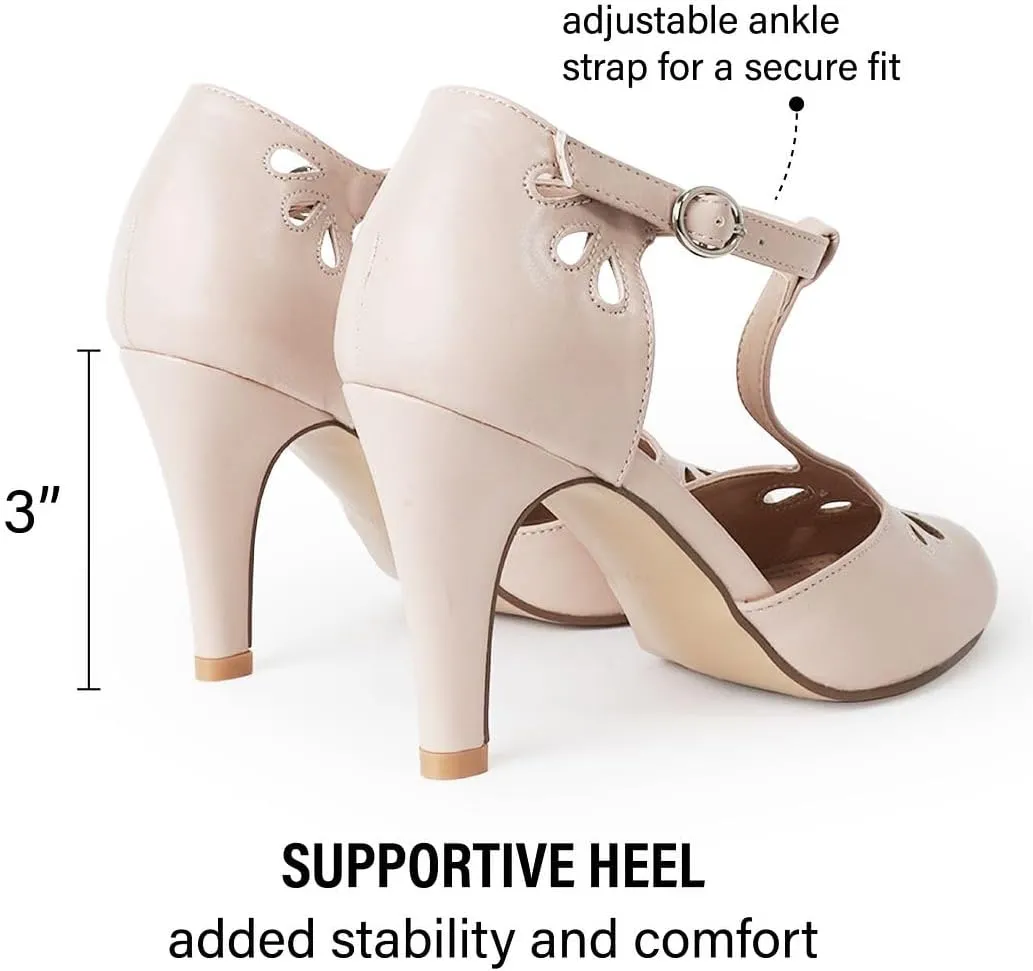 J. Adams Pepper Mary Janes - Vintage Cutout Low Kitten Heels Retro T Strap Pumps