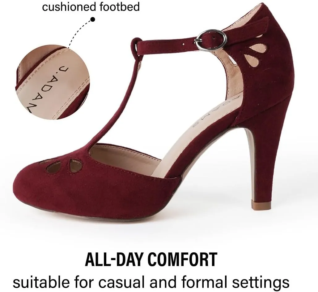 J. Adams Pepper Mary Janes - Vintage Cutout Low Kitten Heels Retro T Strap Pumps