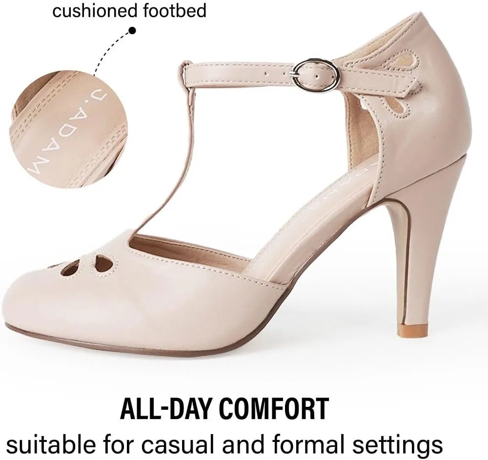 J. Adams Pepper Mary Janes - Vintage Cutout Low Kitten Heels Retro T Strap Pumps