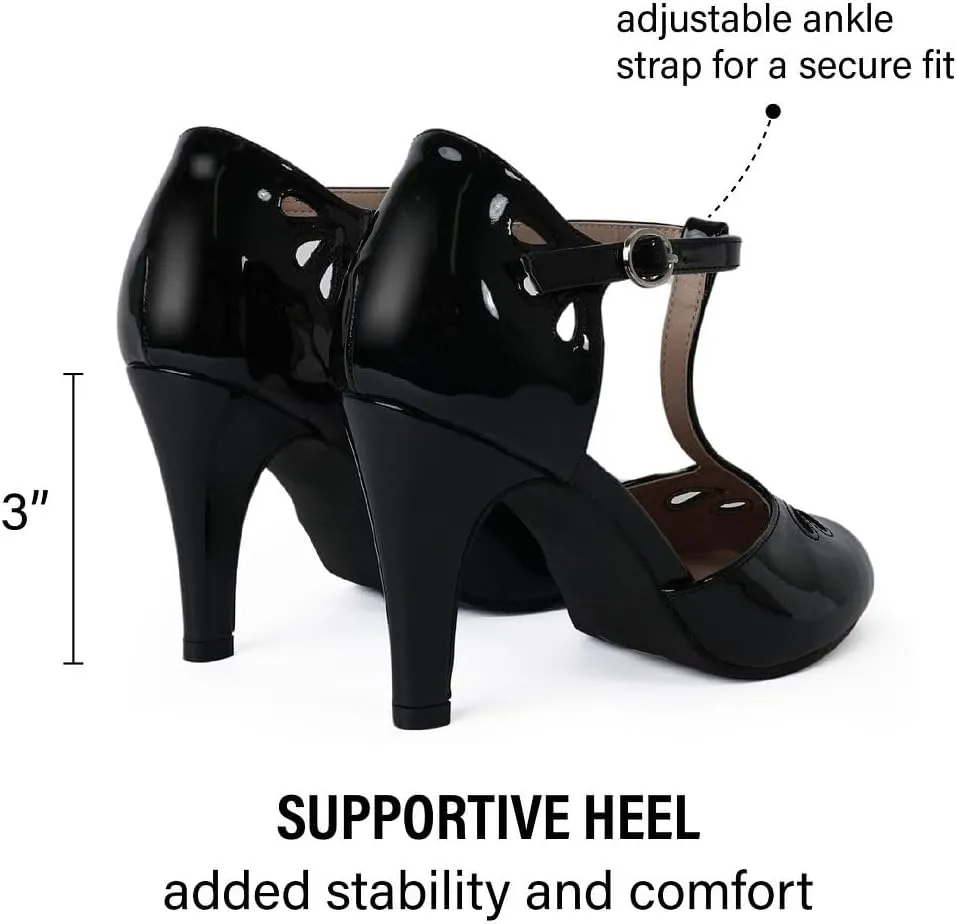 J. Adams Pepper Mary Janes - Vintage Cutout Low Kitten Heels Retro T Strap Pumps