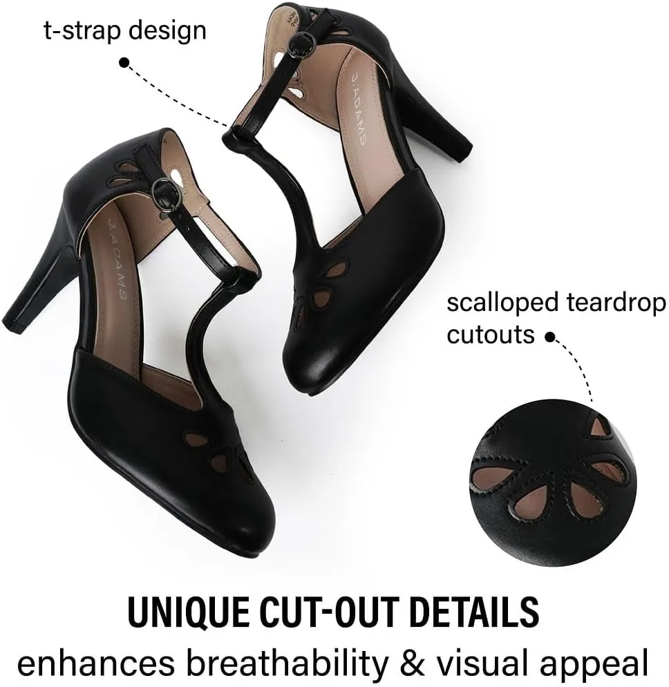 J. Adams Pepper Mary Janes - Vintage Cutout Low Kitten Heels Retro T Strap Pumps