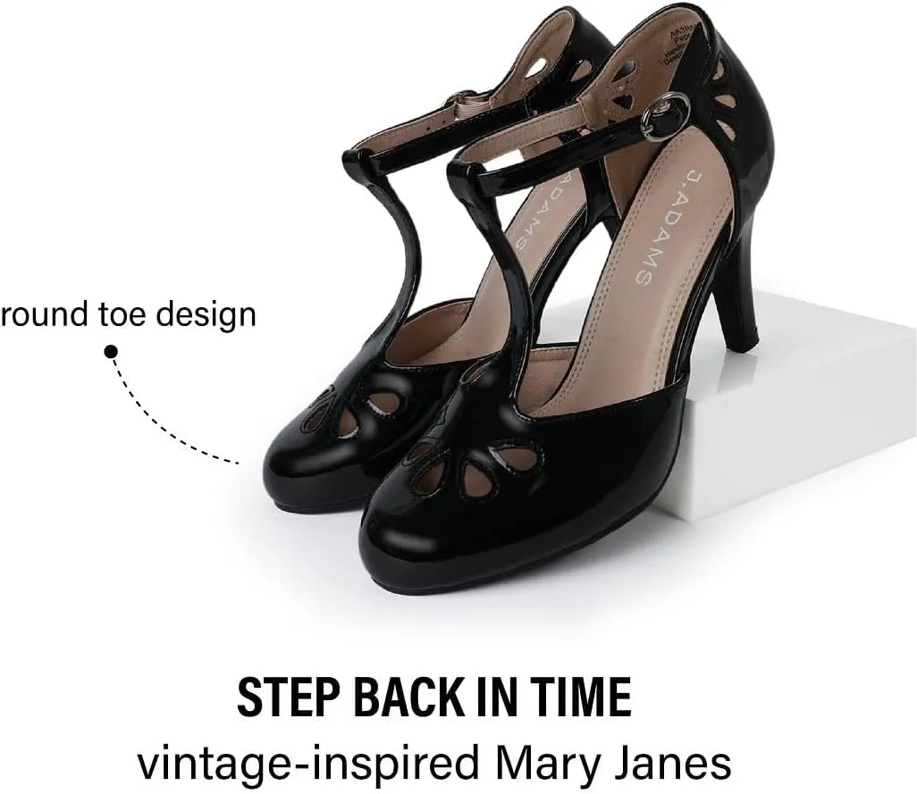 J. Adams Pepper Mary Janes - Vintage Cutout Low Kitten Heels Retro T Strap Pumps