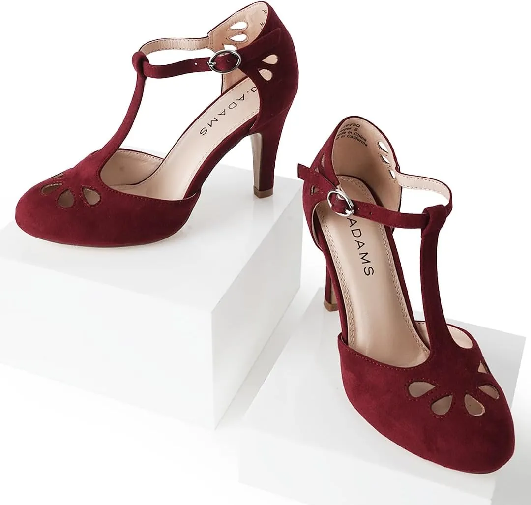 J. Adams Pepper Mary Janes - Vintage Cutout Low Kitten Heels Retro T Strap Pumps