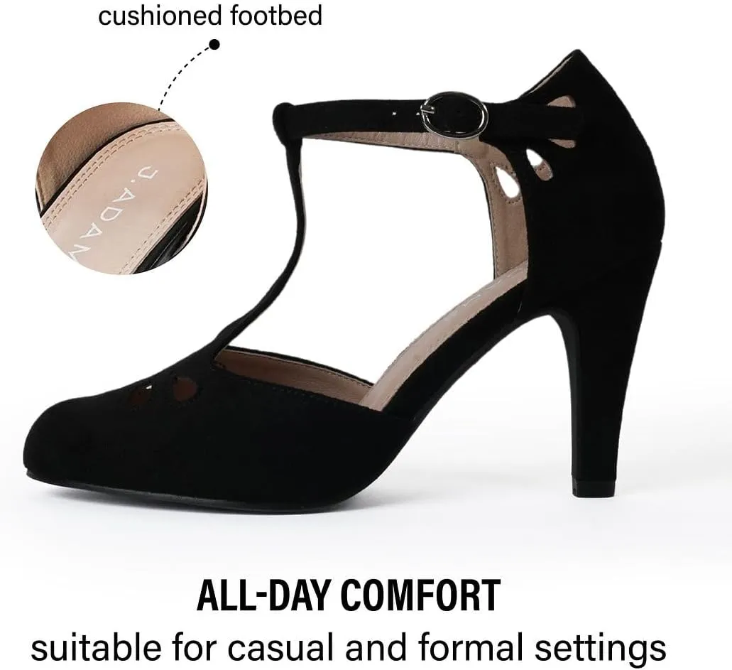 J. Adams Pepper Mary Janes - Vintage Cutout Low Kitten Heels Retro T Strap Pumps