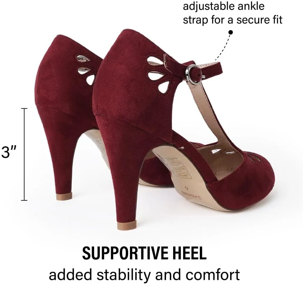 J. Adams Pepper Mary Janes - Vintage Cutout Low Kitten Heels Retro T Strap Pumps