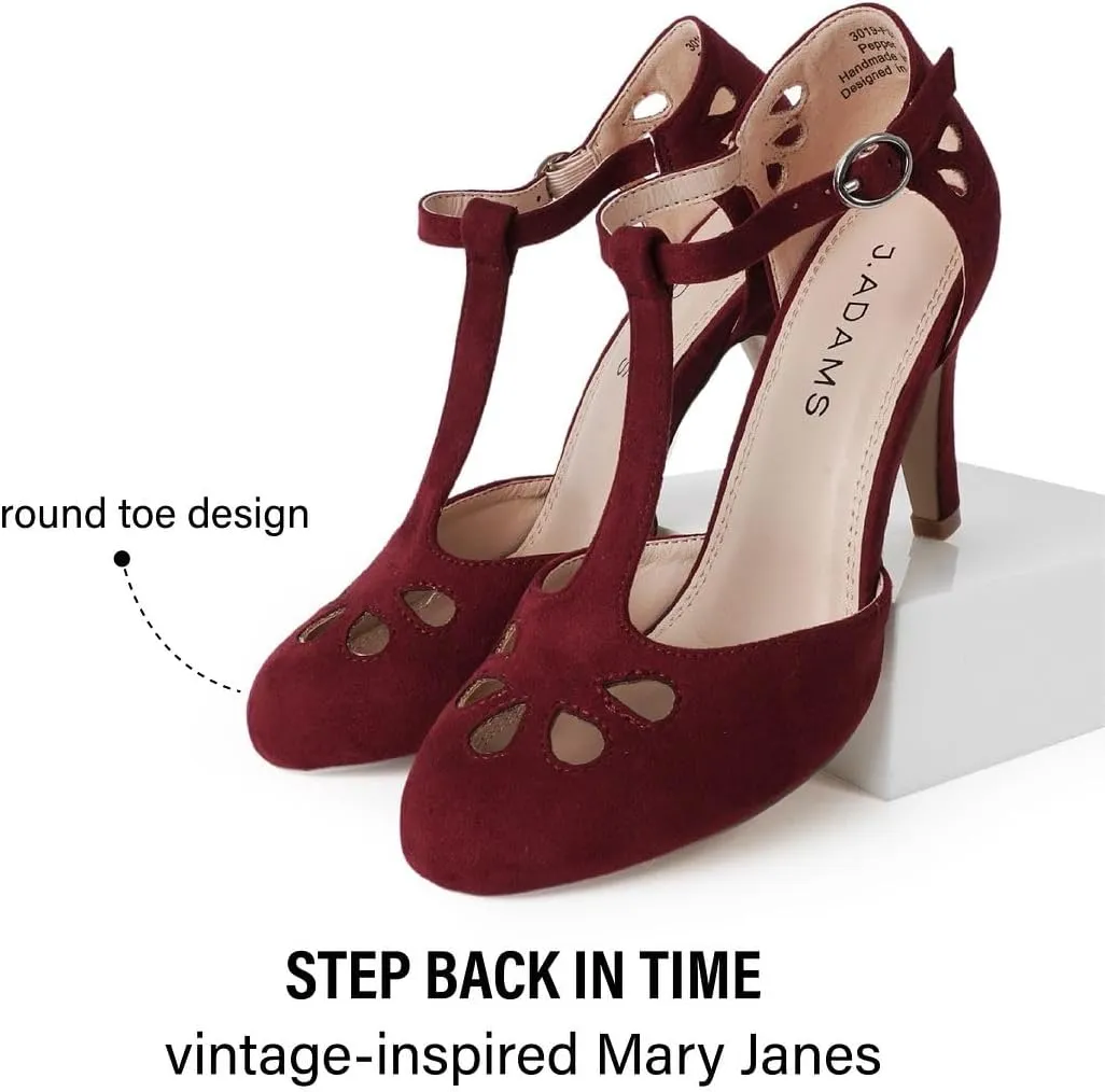 J. Adams Pepper Mary Janes - Vintage Cutout Low Kitten Heels Retro T Strap Pumps