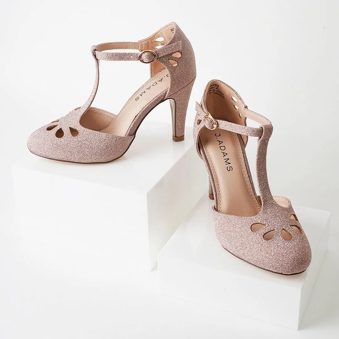 J. Adams Pepper Mary Janes - Vintage Cutout Low Kitten Heels Retro T Strap Pumps