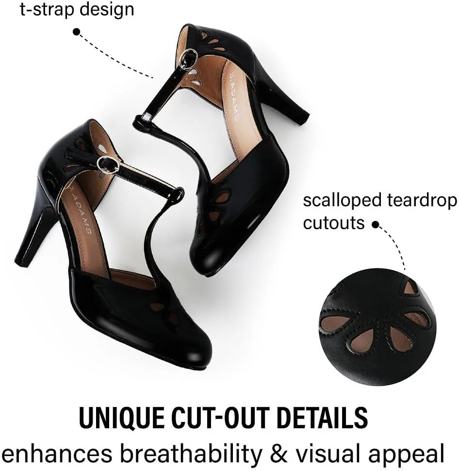 J. Adams Pepper Mary Janes - Vintage Cutout Low Kitten Heels Retro T Strap Pumps