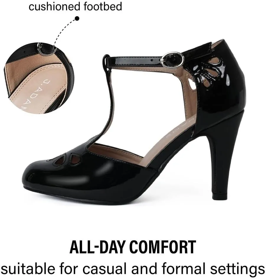 J. Adams Pepper Mary Janes - Vintage Cutout Low Kitten Heels Retro T Strap Pumps