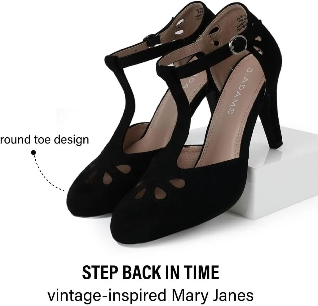 J. Adams Pepper Mary Janes - Vintage Cutout Low Kitten Heels Retro T Strap Pumps