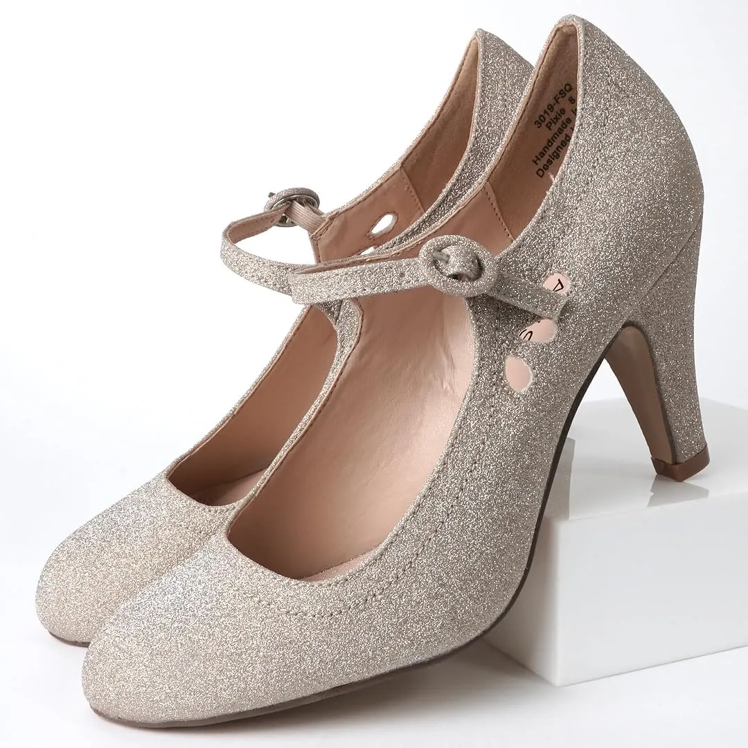 J. Adams Pixie Mary Jane Shoes Women Oxford Pumps - Cute Low Kitten High Heels - Retro Vintage Shoes for Women 1950s Mary Janes Round Toe Shoe with Ankle Strap - Women Dress Shoes