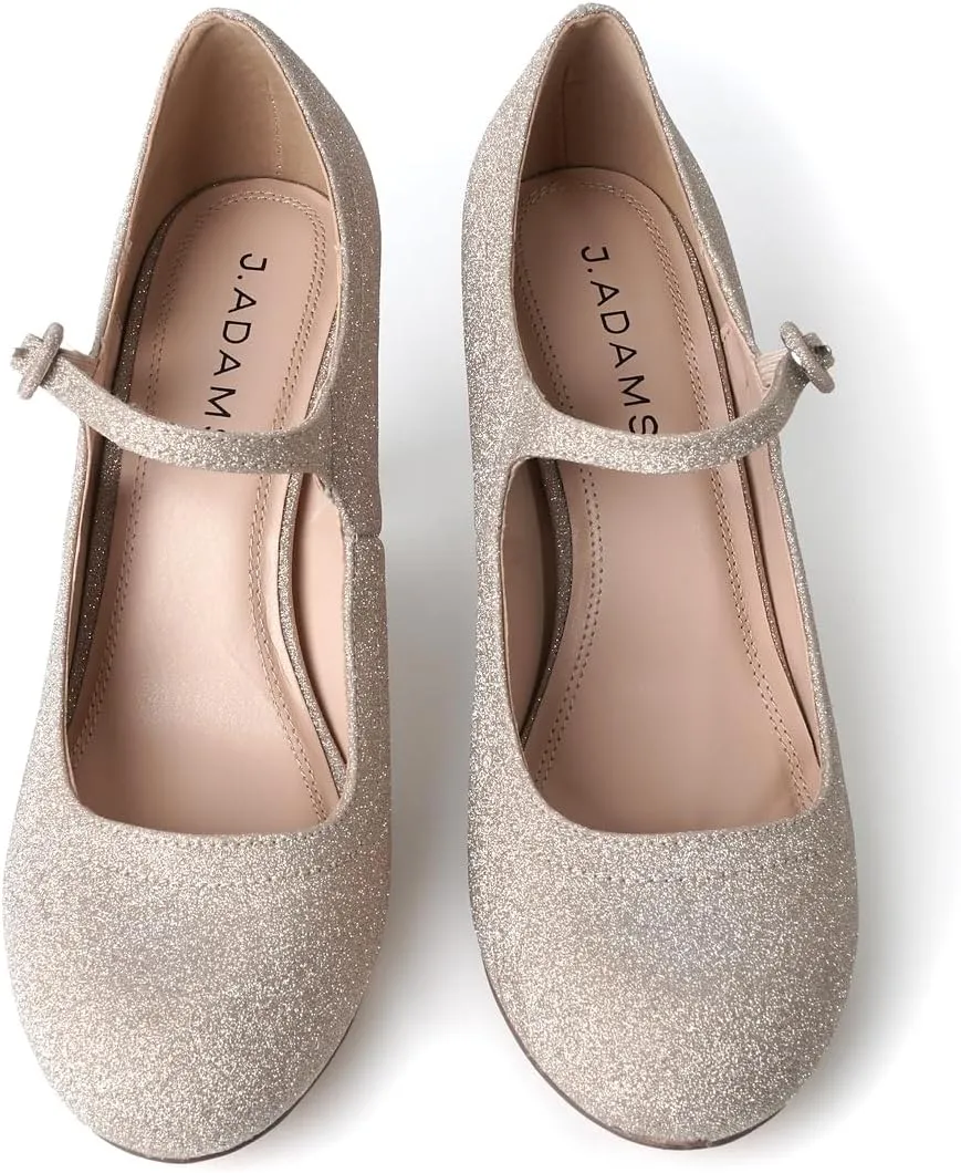 J. Adams Pixie Mary Jane Shoes Women Oxford Pumps - Cute Low Kitten High Heels - Retro Vintage Shoes for Women 1950s Mary Janes Round Toe Shoe with Ankle Strap - Women Dress Shoes