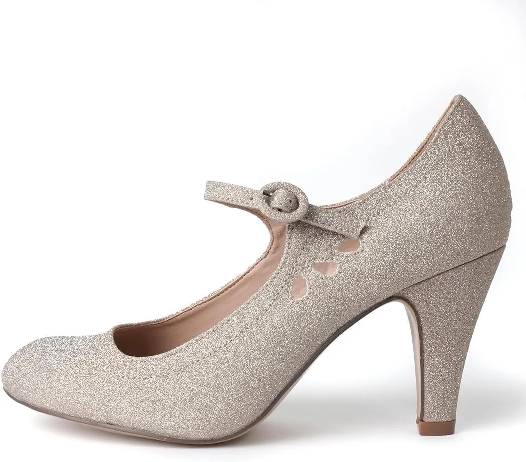 J. Adams Pixie Mary Jane Shoes Women Oxford Pumps - Cute Low Kitten High Heels - Retro Vintage Shoes for Women 1950s Mary Janes Round Toe Shoe with Ankle Strap - Women Dress Shoes