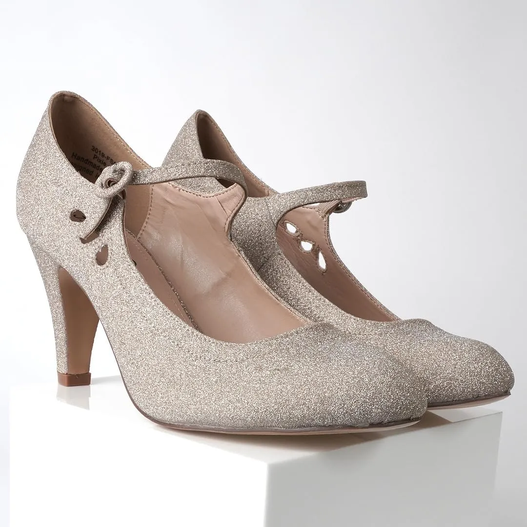 J. Adams Pixie Mary Jane Shoes Women Oxford Pumps - Cute Low Kitten High Heels - Retro Vintage Shoes for Women 1950s Mary Janes Round Toe Shoe with Ankle Strap - Women Dress Shoes