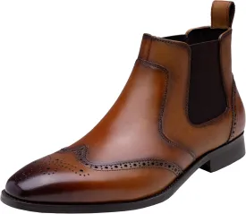 Jousen Men's Chelsea Boots Polished Premium Leather Ankle Dress Boots Classic Retro Slip On Boots for Men
