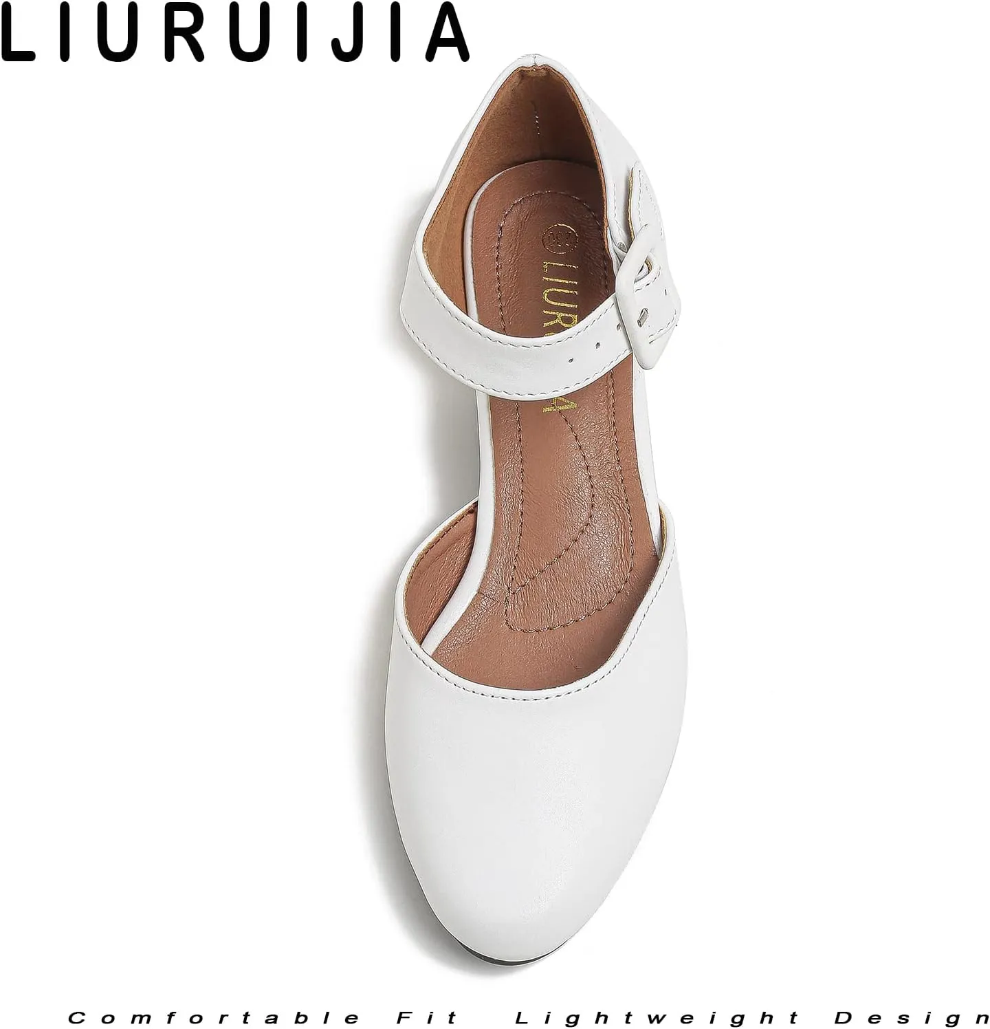 LIURUIJIA Women's Closed Toe Low Chunky Heel Pumps Ankle Strap Dress Shoes for Work Wedding Party Dance
