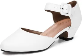 LIURUIJIA Women's Closed Toe Low Chunky Heel Pumps Ankle Strap Dress Shoes for Work Wedding Party Dance