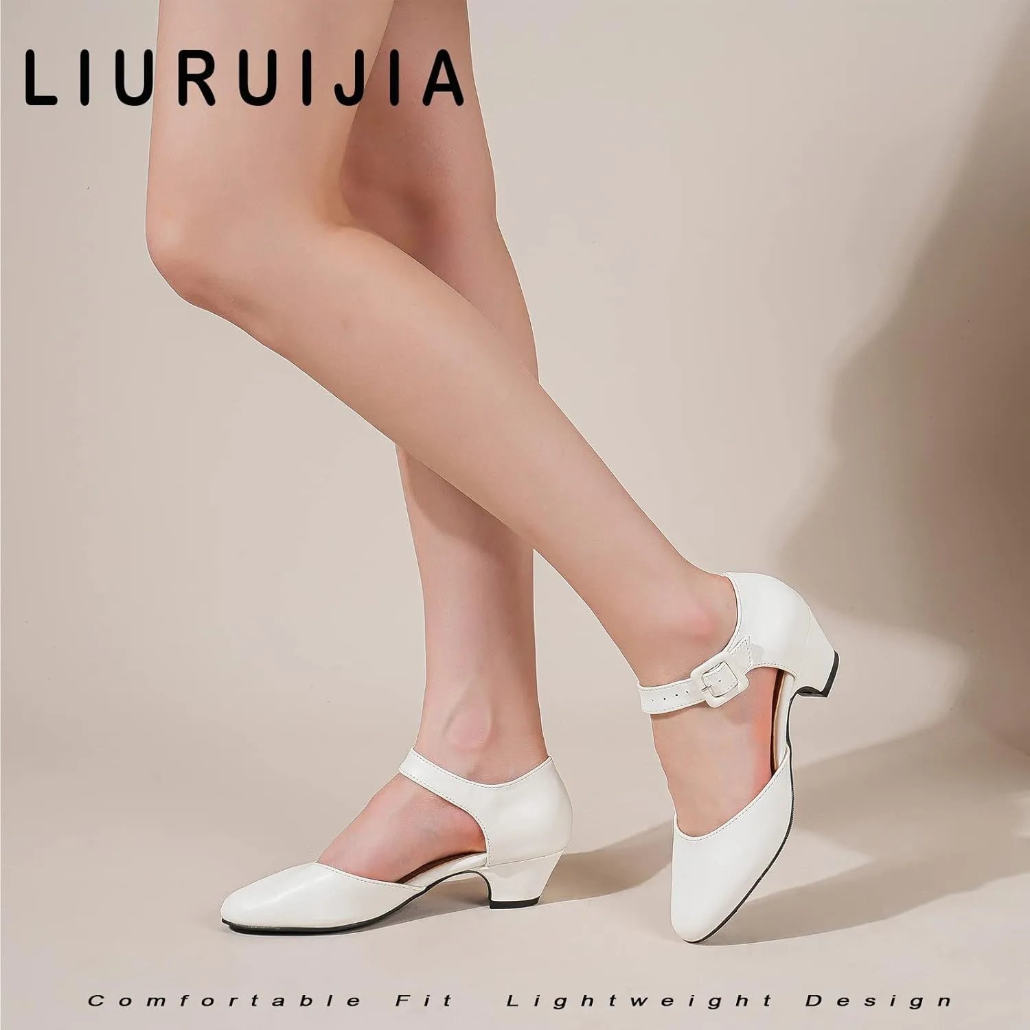 LIURUIJIA Women's Closed Toe Low Chunky Heel Pumps Ankle Strap Dress Shoes for Work Wedding Party Dance