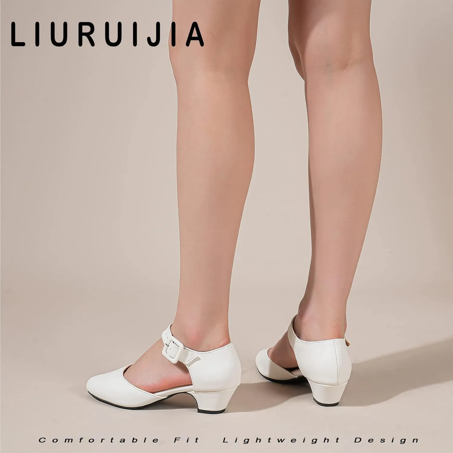 LIURUIJIA Women's Closed Toe Low Chunky Heel Pumps Ankle Strap Dress Shoes for Work Wedding Party Dance