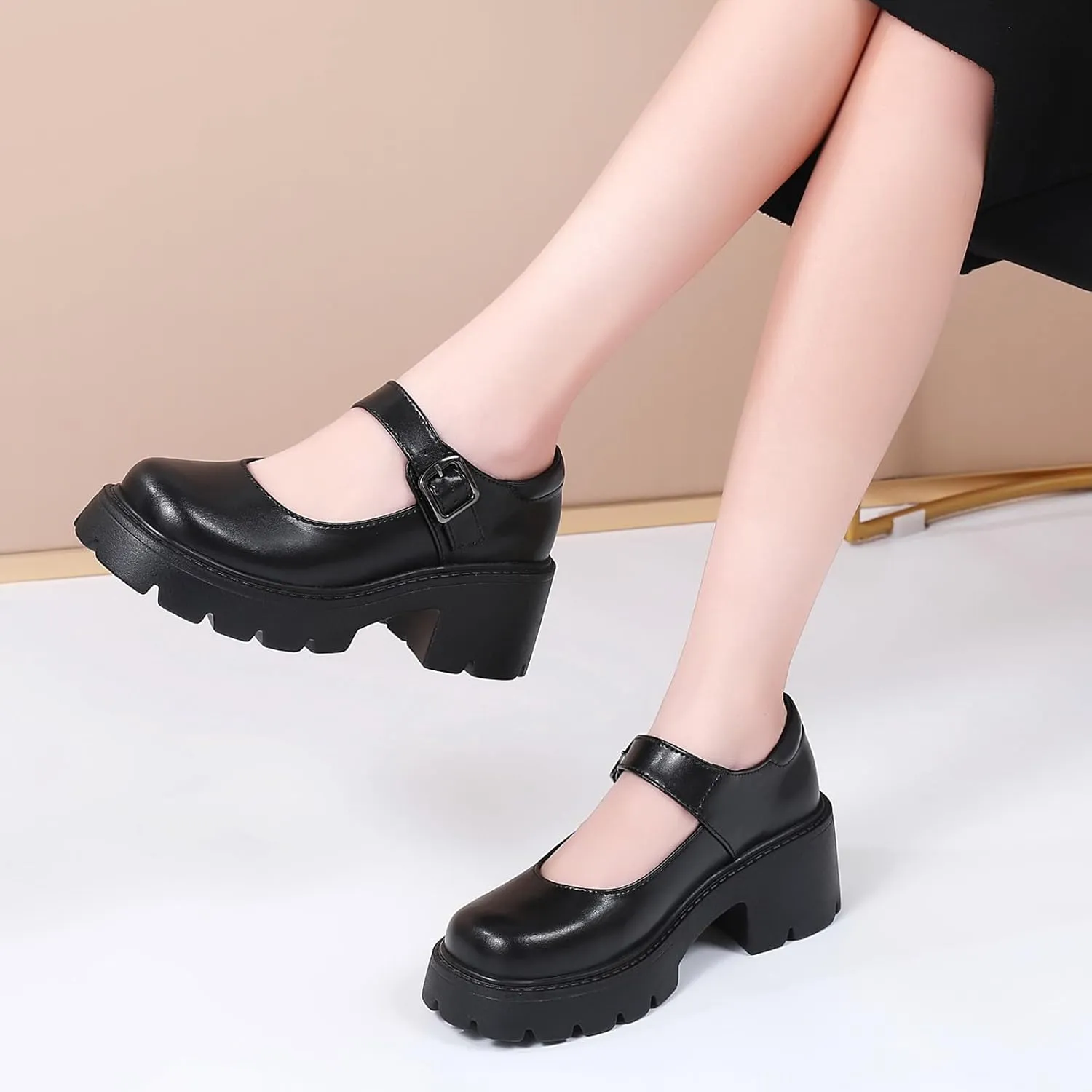 Mary Jane Shoes Women Platform Mary Janes for Women Round Toe Chunky Heels Women's Pumps Fashion Classic Comfortable Dressy Business Casual Shoes Dress Shoes