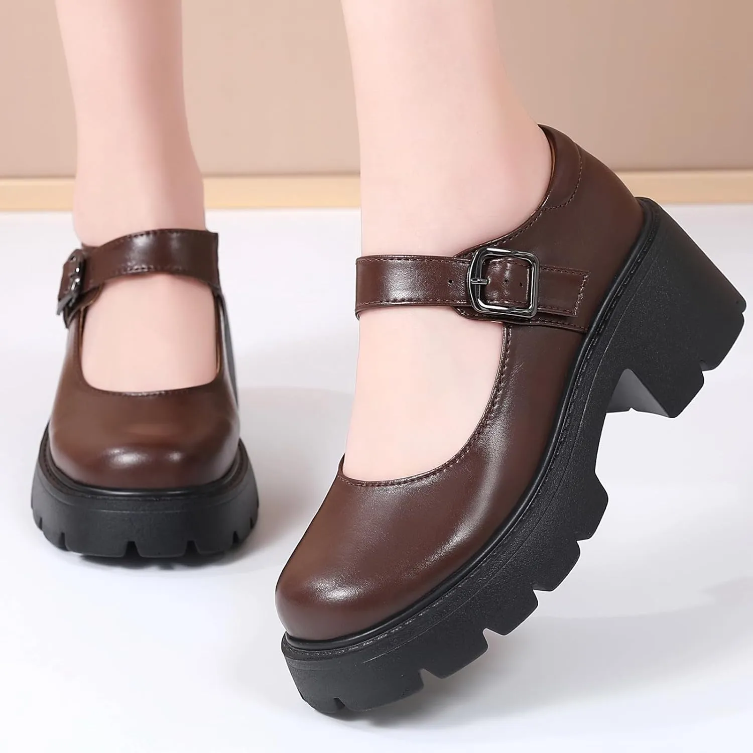 Mary Jane Shoes Women Platform Mary Janes for Women Round Toe Chunky Heels Women's Pumps Fashion Classic Comfortable Dressy Business Casual Shoes Dress Shoes