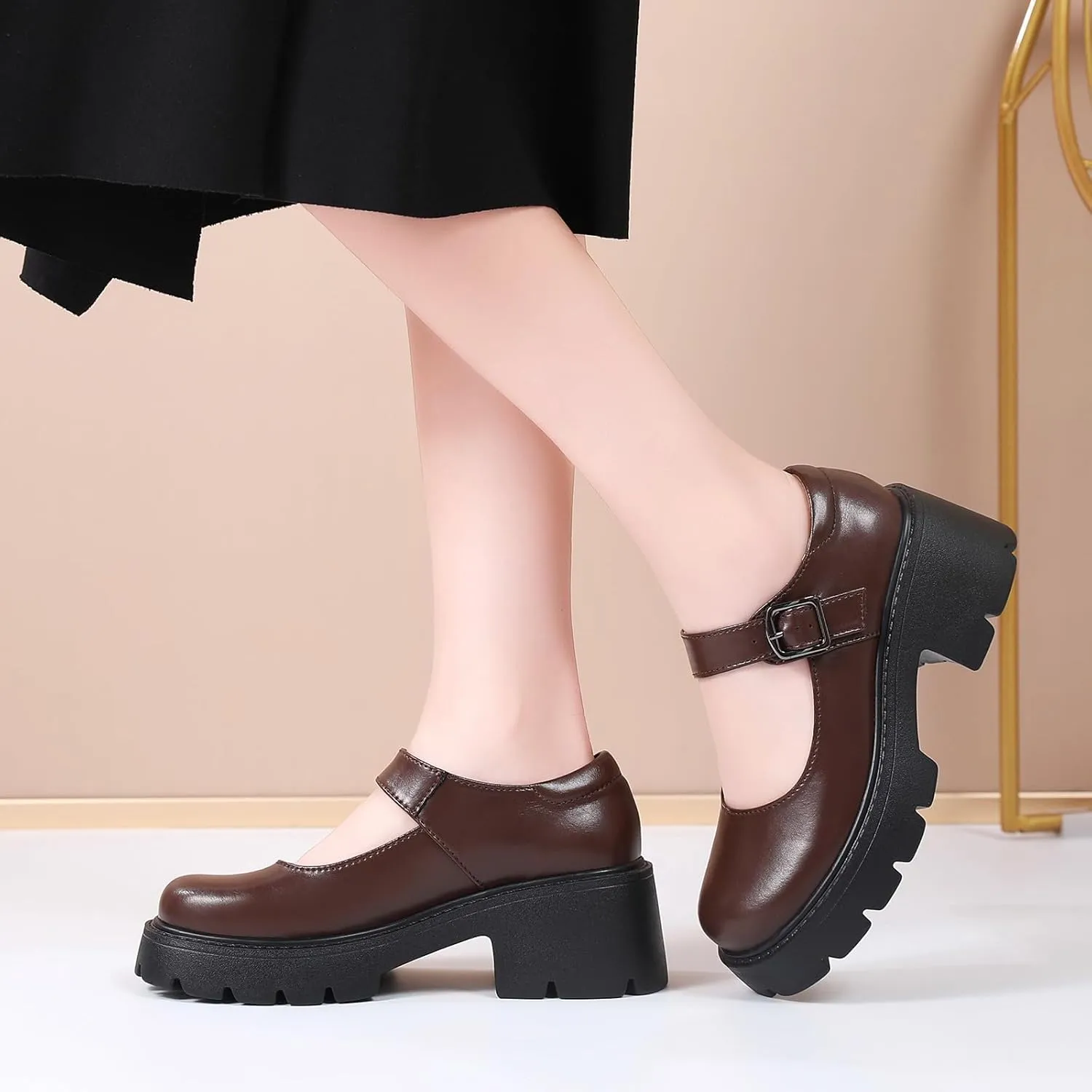 Mary Jane Shoes Women Platform Mary Janes for Women Round Toe Chunky Heels Women's Pumps Fashion Classic Comfortable Dressy Business Casual Shoes Dress Shoes