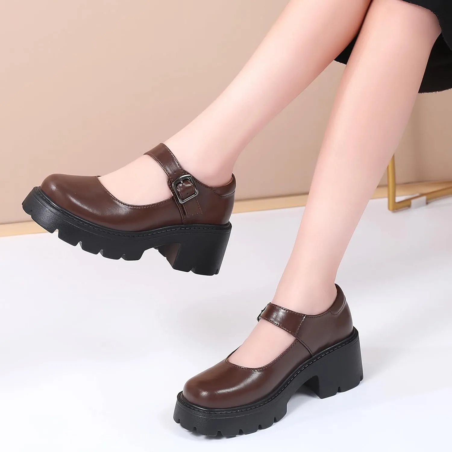 Mary Jane Shoes Women Platform Mary Janes for Women Round Toe Chunky Heels Women's Pumps Fashion Classic Comfortable Dressy Business Casual Shoes Dress Shoes