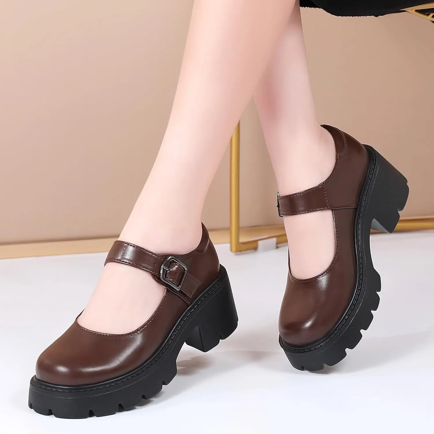 Mary Jane Shoes Women Platform Mary Janes for Women Round Toe Chunky Heels Women's Pumps Fashion Classic Comfortable Dressy Business Casual Shoes Dress Shoes