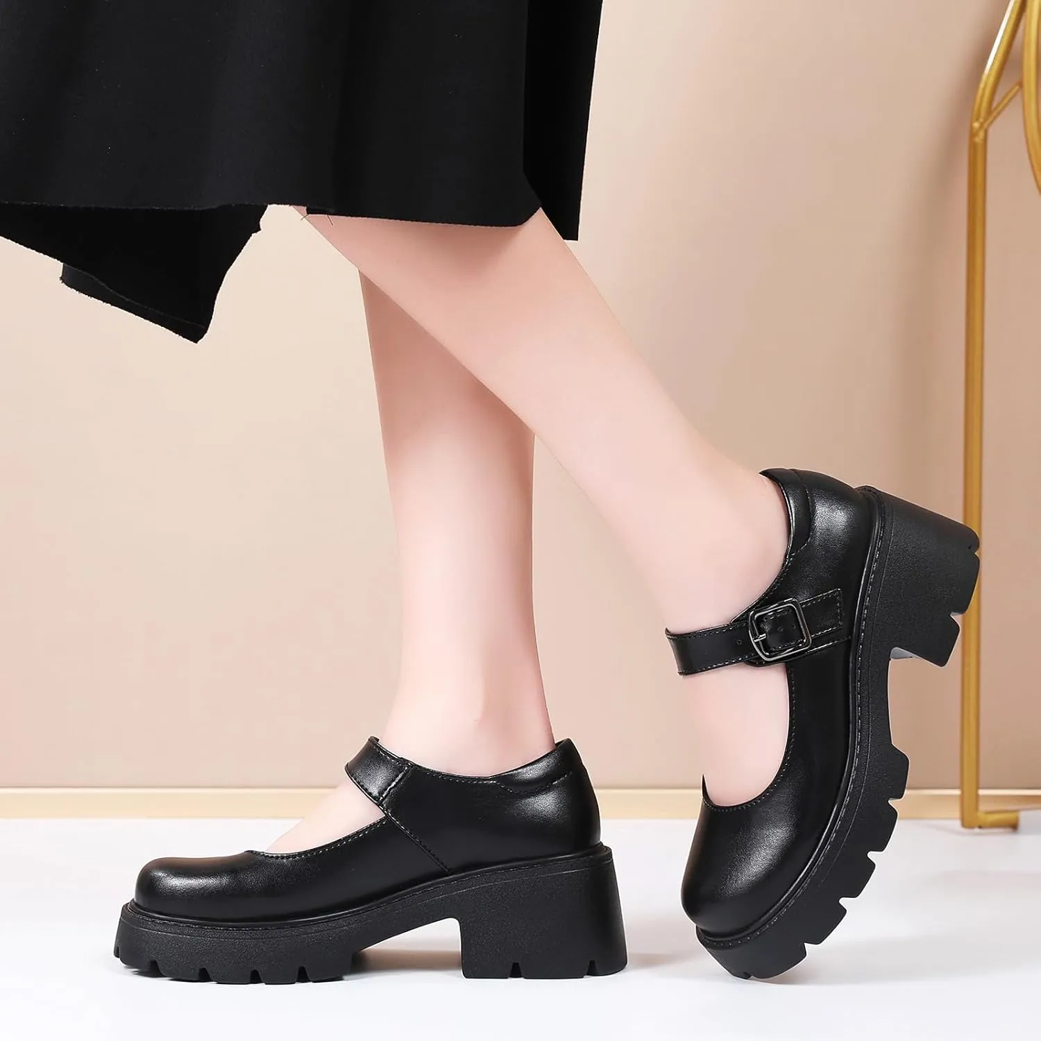 Mary Jane Shoes Women Platform Mary Janes for Women Round Toe Chunky Heels Women's Pumps Fashion Classic Comfortable Dressy Business Casual Shoes Dress Shoes