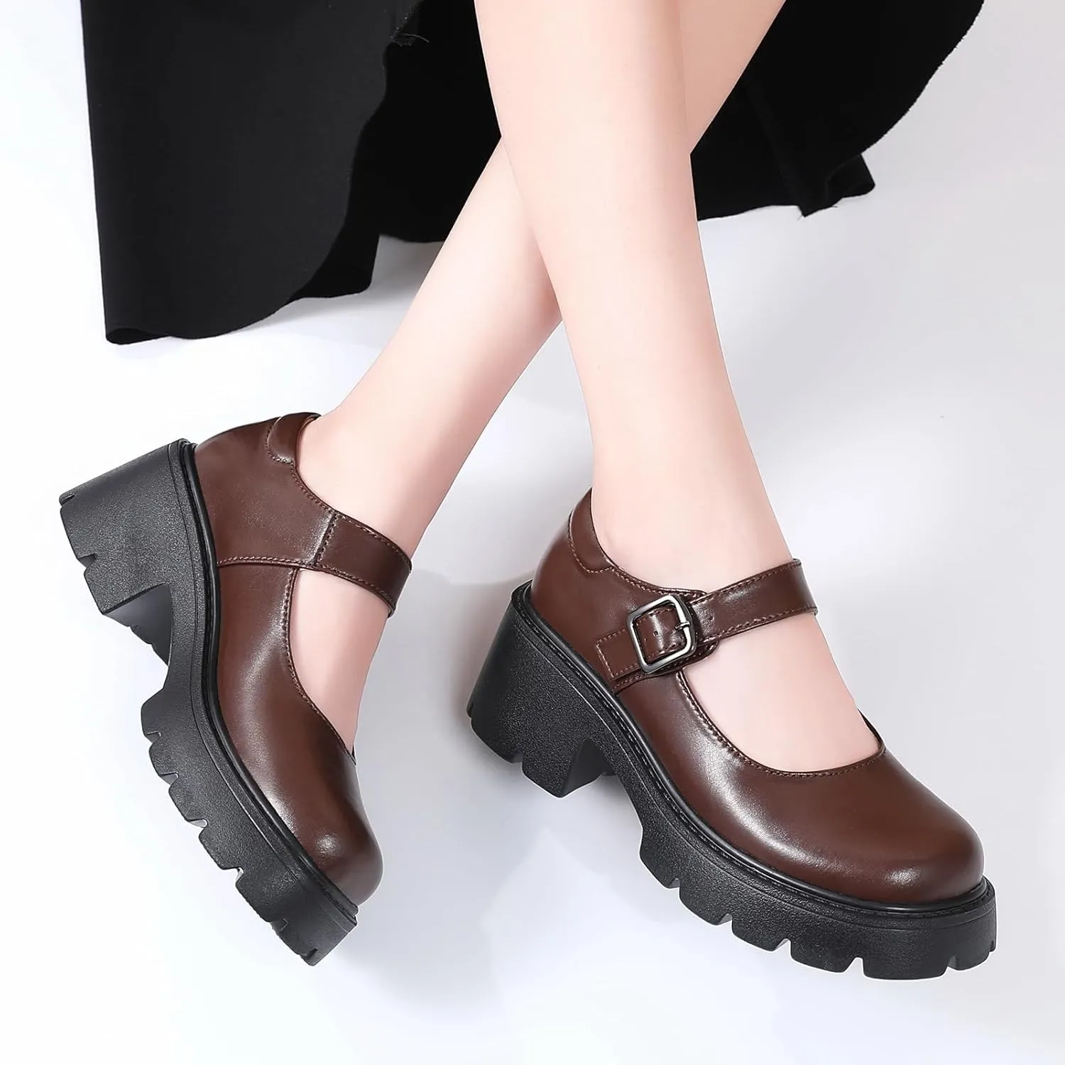 Mary Jane Shoes Women Platform Mary Janes for Women Round Toe Chunky Heels Women's Pumps Fashion Classic Comfortable Dressy Business Casual Shoes Dress Shoes