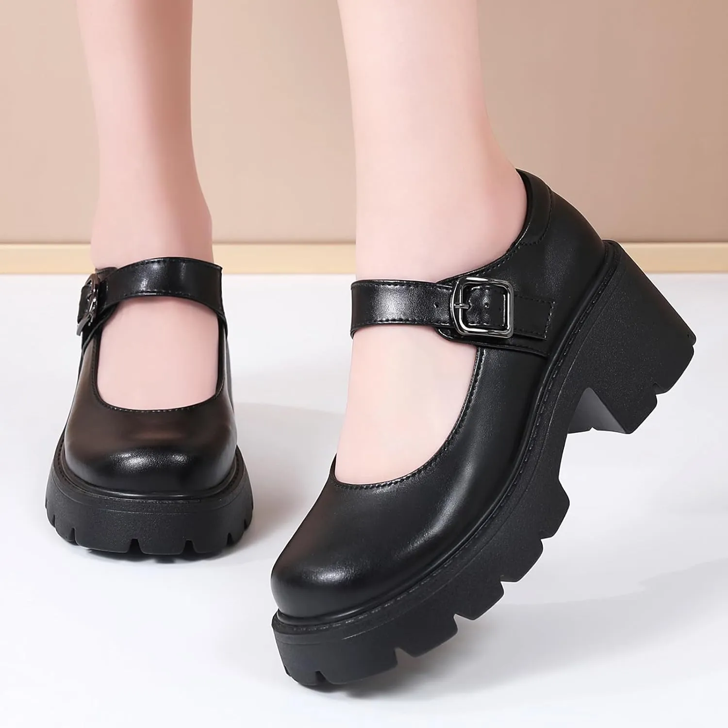 Mary Jane Shoes Women Platform Mary Janes for Women Round Toe Chunky Heels Women's Pumps Fashion Classic Comfortable Dressy Business Casual Shoes Dress Shoes