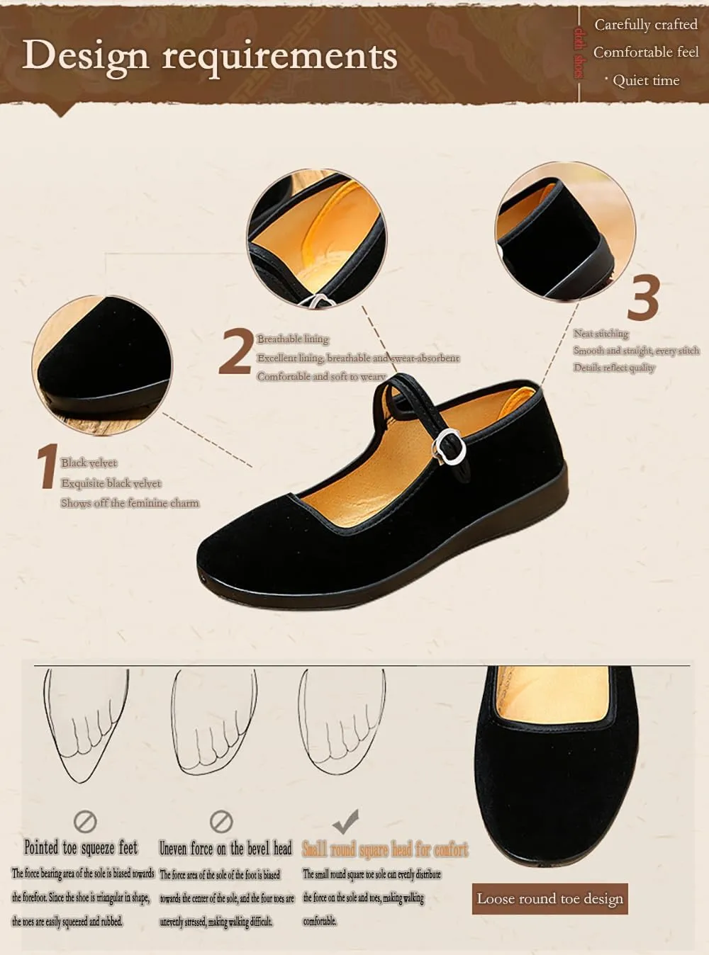 Mary Jane Shoes Women Velvet Flats ShoesChinese Shoes Yoga Ballet Dance Shoes