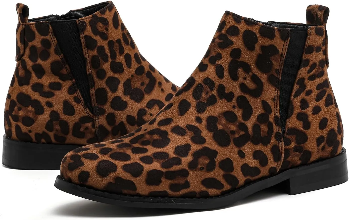 MEMON Womens Black Chelsea Boots,Suede Booties Low Heel,Casual Elastic Ankle Boots,Slip On Dress Boots For Women