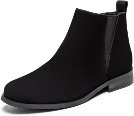 MEMON Womens Black Chelsea Boots,Suede Booties Low Heel,Casual Elastic Ankle Boots,Slip On Dress Boots For Women