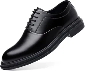 Mens 3-Inch Elevator Leather Oxford Shoes, Black Leather Height Increase Dress Formal That Make You Taller 3 Inches.