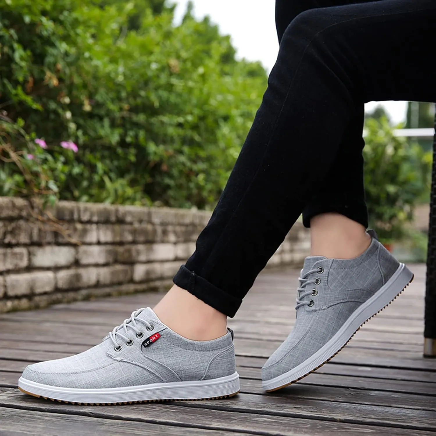 Mens Canvas Casual Sneakers Comfortable Non-Slip Walking Shoes Comfortable Lace-Up Work Shoes Golf Shoes Street Shoes