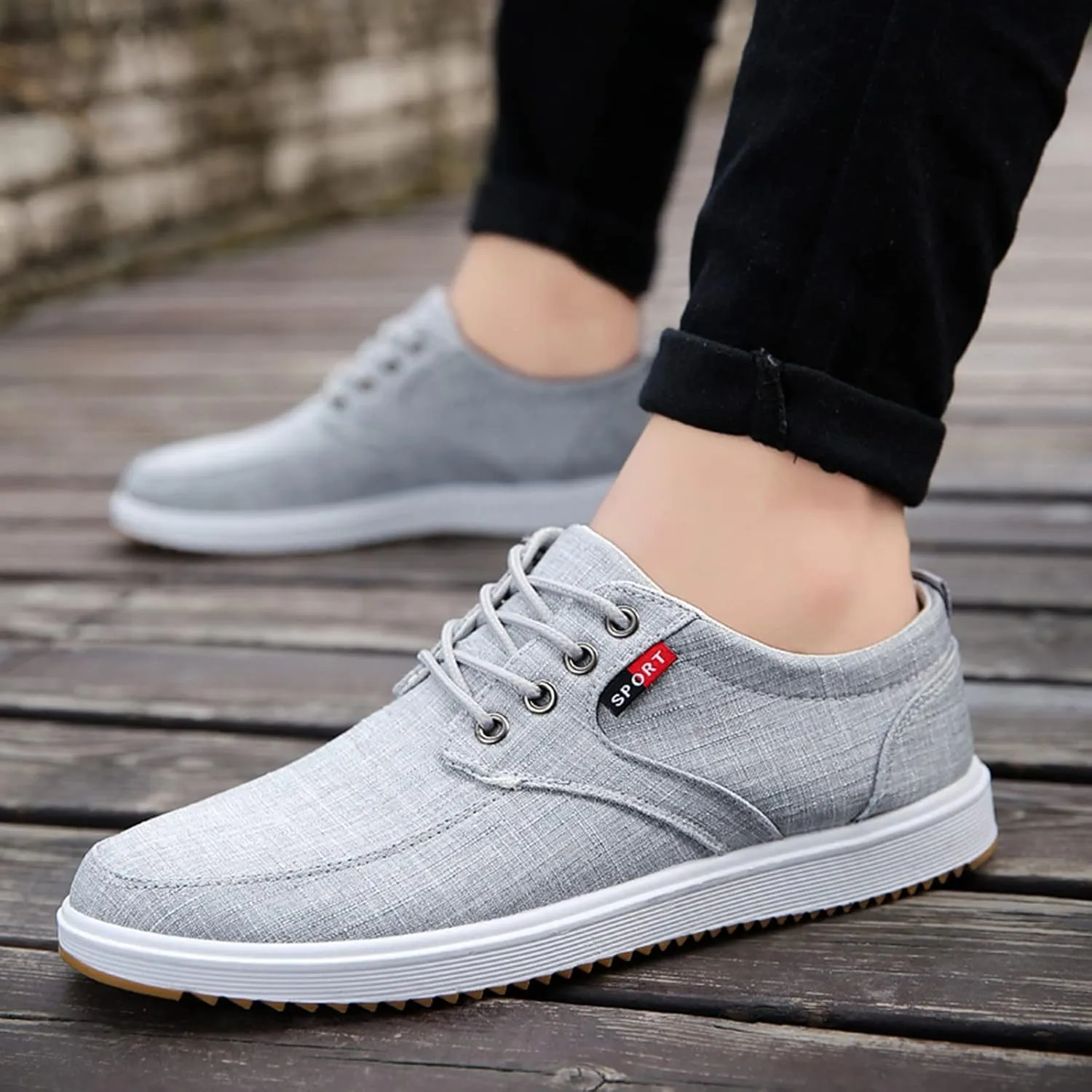 Mens Canvas Casual Sneakers Comfortable Non-Slip Walking Shoes Comfortable Lace-Up Work Shoes Golf Shoes Street Shoes