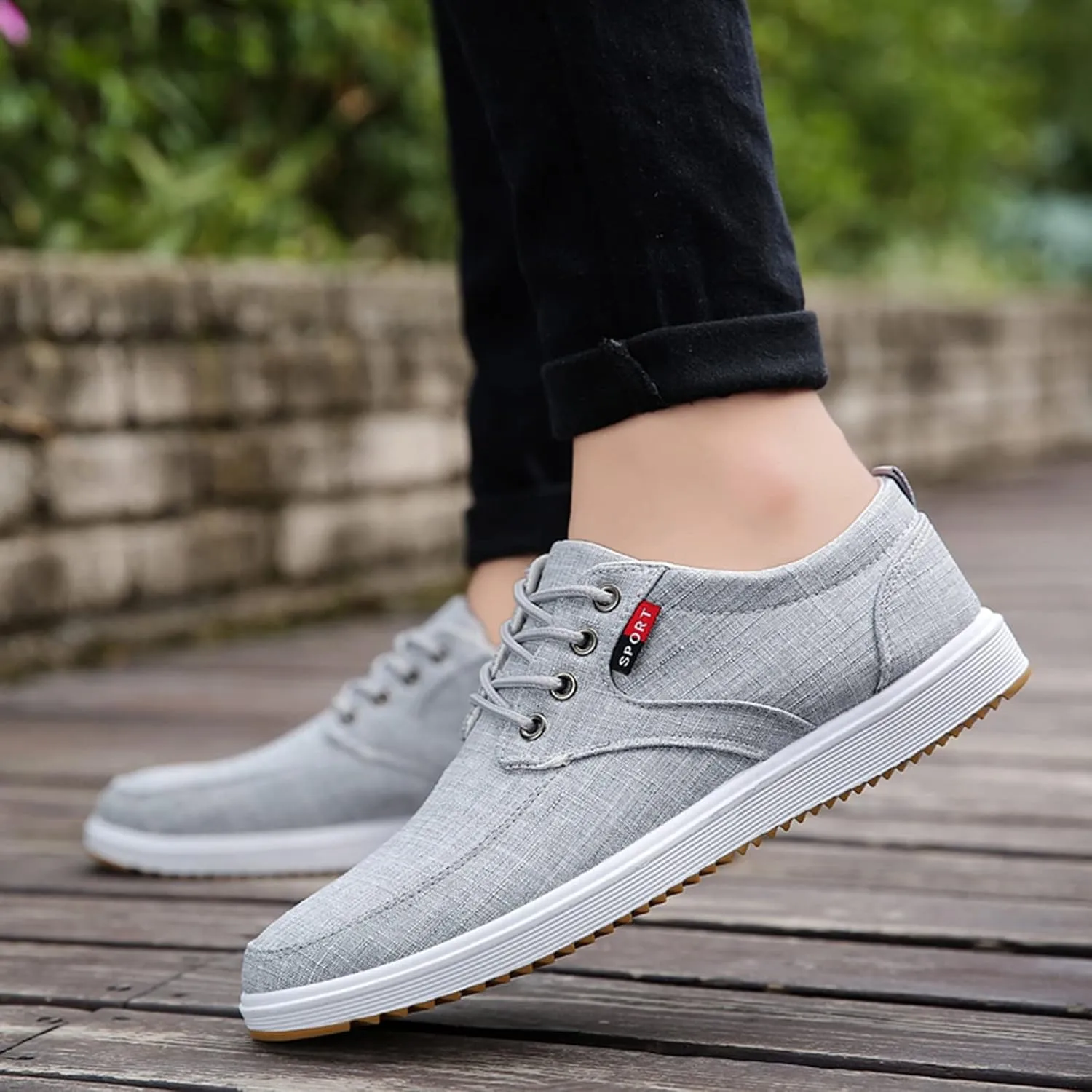 Mens Canvas Casual Sneakers Comfortable Non-Slip Walking Shoes Comfortable Lace-Up Work Shoes Golf Shoes Street Shoes