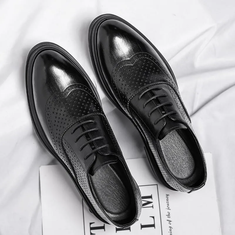 Men's Elevator Oxford 3.2" Height Increasing Elevator Shoes Wingtip Formal Leather Dress Footwear with Perforated Design