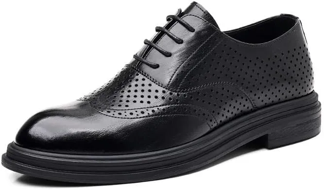 Men's Elevator Oxford 3.2" Height Increasing Elevator Shoes Wingtip Formal Leather Dress Footwear with Perforated Design