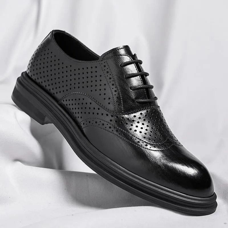 Men's Elevator Oxford 3.2" Height Increasing Elevator Shoes Wingtip Formal Leather Dress Footwear with Perforated Design