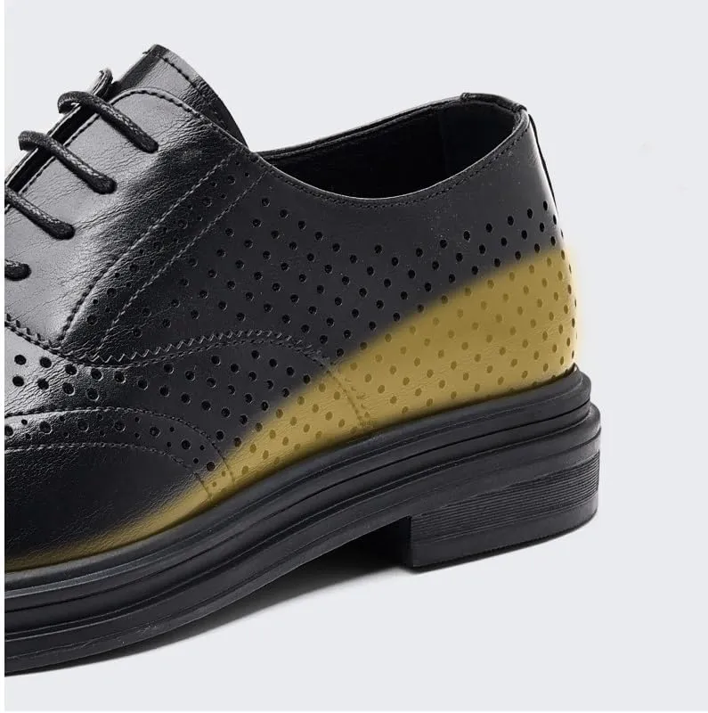 Men's Elevator Oxford 3.2" Height Increasing Elevator Shoes Wingtip Formal Leather Dress Footwear with Perforated Design